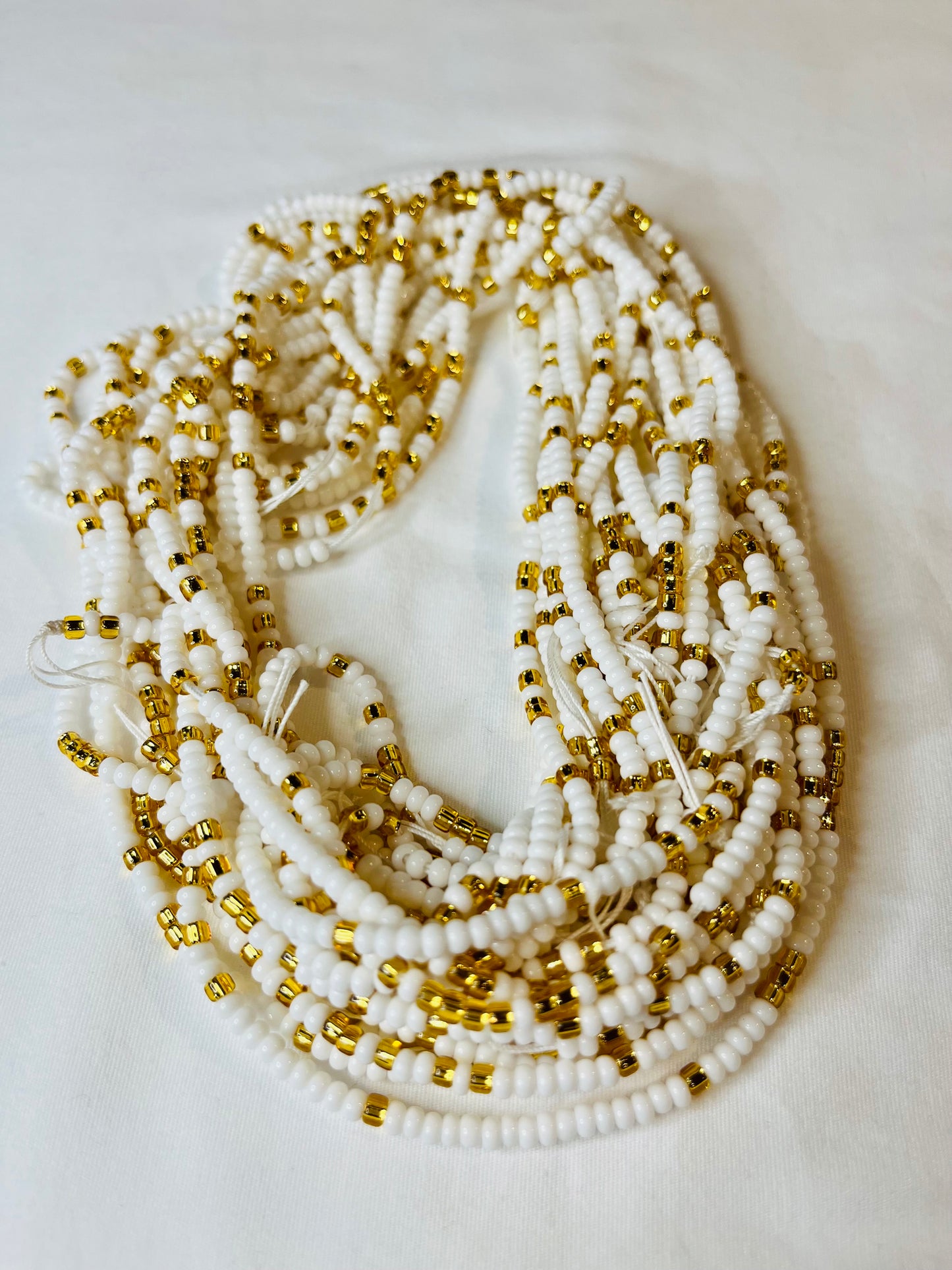 White & Gold Waist Beads |Tie On Waist Beads | Permanent Waist Beads | CandleLite Aesthetic